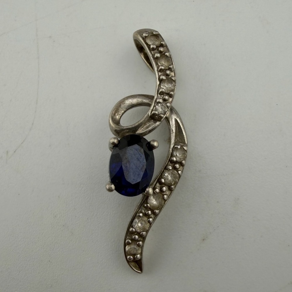Blue Sapphire 925 Sterling Silver Bypass Pendant